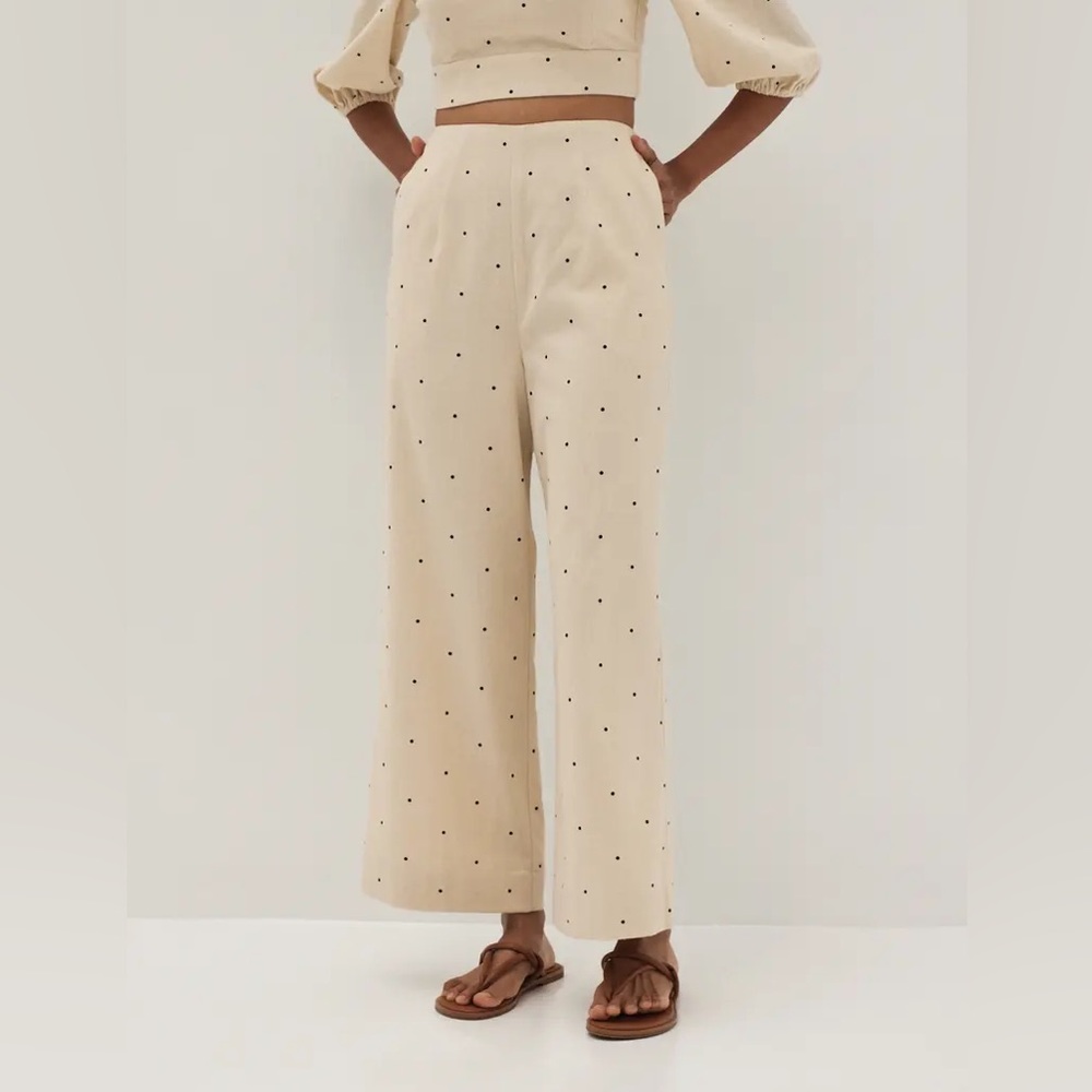 NWT Love, Bonito Emerie Linen Polka Dot Straight Leg Pants